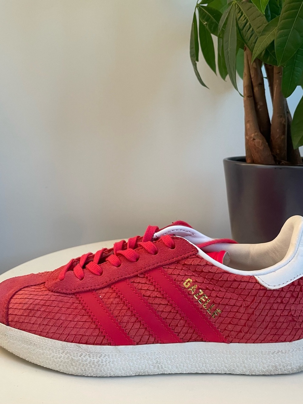 Women Size 5 Adidas Gazelle Bold Red Snakeskin shoes